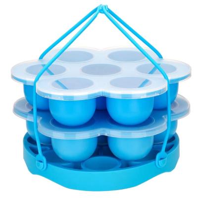 China High Quality Viable Food Grade 7 Hole Cavity Silicone Egg Bites Molds With Lid Silicone Baby Food Storage Container for sale