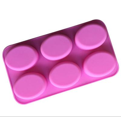 China DIY 6 Cavities Viable Non-Stick Oval Shape Silicone Soap Mold for sale