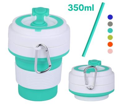 China Eco-friendly Customized Sustainable 350ML BPA Free Silicone Travel Collapsible Coffee Mug With Drinking Straw for sale