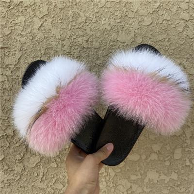 China Wholesale Fashion Trend USA Kids Fur Slides and Fox Raccoon Fur Slippers Soft White for Women and Toddler Baby for sale