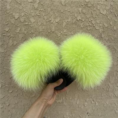 China Fashion trend new arrival super soft baby genuine multicolor baby fox fur slippers kids light fur sandals slides wholesale for sale