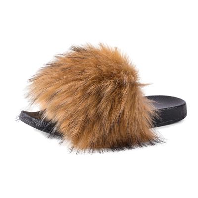 China Cheap Wholesale Women's Fashion Trend Faux Fur Fox And Raccoon Fur Slides Slippers Flip Flops for sale