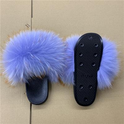 China Fashion Trend XL Large Full Fur Slides Raccoon Fox Fur Slippers Fluffy Sandals for sale