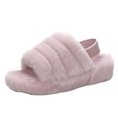 China Fashion Trend Wholesale Customize Designer Indoor Pink Fuzzy Plush Ladies Furry Slippers Outdoor House Bedroom 2020 For Women for sale