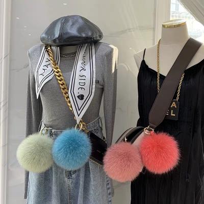 China Fashionable Fur Ball Key Bag Car Bag Wallet Accessories Purse Key Chain Decoration With Real Fox Fur Pom Pom Plush Key Chain for sale