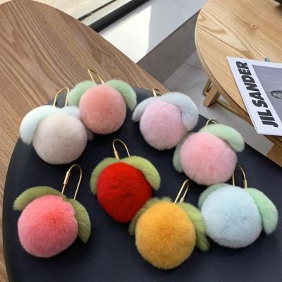 China Fashionable Fur Ball Key Bag Car Bag Wallet Accessories Purse Key Chain Decoration with Real Rex Rabbit Fur Plush Pompom Key Chain for sale