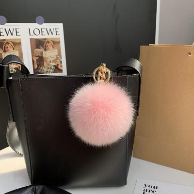 China Fashionable Fur Ball Key Bag Car Bag Wallet Accessories Purse Key Chain Decoration With Real Fox Fur Pom Pom Plush Key Chain for sale