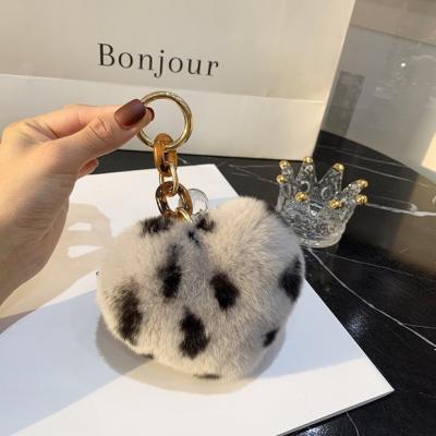 China Fashionable Fur Ball Key Bag Car Bag Wallet Accessories Handbag Keychain Keychain Decoration With Real Rex Rabbit Fur Pompom Heart Shaped Plush Key C for sale