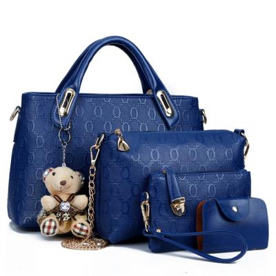 China PORTABLE Blue Woman Latest PU Ladies Leather Bags Handbag And Wallet Set 4 In 1 for sale