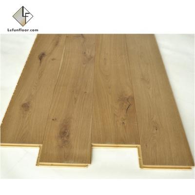 China Traditional 3 Layers Click Brushed Gray Smoked Oak European Wood Flooring for sale