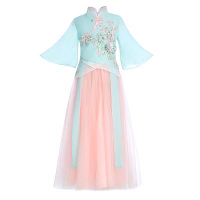 China Girls Dress 2021 Practical Vintage Children's Clothing Tulle Skirt Printing Long Long Chinese Style Skirt for sale