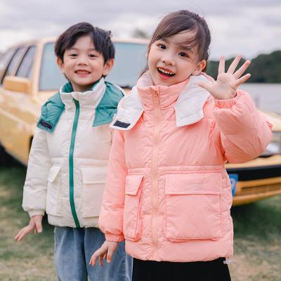 China 2021 Children's Windproof New Lightweight Cotton Jacket Solid Color Hooded Down Jacket With Big Pocket for sale