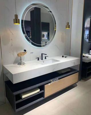 China One Pcs Simple White Solid Outdoor Carrara Rock Marble Top And Bathroom Mirror With Led Modern Bathroom for sale