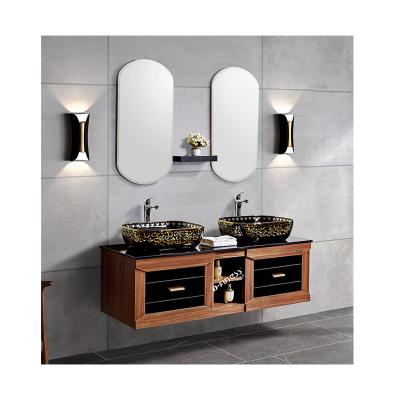 China Water Proof Bathroom Furnituret Bathroom Vanity Cabinet Hotel Modern Ceramic Wood Modern Vanity Combination Solid Black Waterproof Double Basin for sale