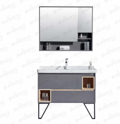 China Water Render 2020 New Style Mirror Cabinet Simple Gray Bathroom Vanity With Heavy Duty Metal Leg Furniture for sale