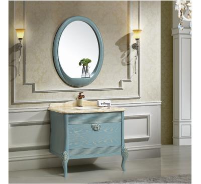 China Durable Modern Blue Oak Wood Bathroom Furniture With Marble Counter for sale