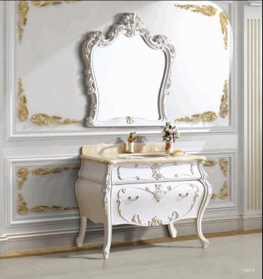 China Europe Style Environmental Friendly Marble Countertop Solid Wood Bathroom Cabinet for sale