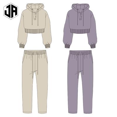 China QUICK DRY Custom Casual Fitness Sports Workout Drawstring Joggers Shorts Crop Pullover Hoodie Cotton Top 2 Piece Set Tracksuit For Women for sale