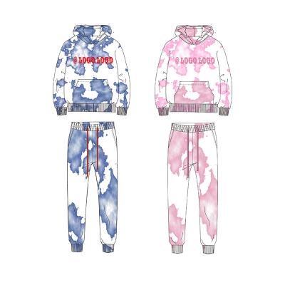 China 2021 Breathable Customize Tie Dye Plus Size Female French Terry Sweater Women Suit Set for sale