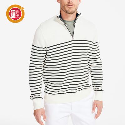 China Anti-wrinkle new design custom fashion stripe knitted plus size golf pullover 1/4 zipper solid color cotton pullover sweatshirt for sale