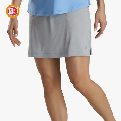 China Custom Stylish Active Performance Gray Elastic Waist Women Solid Spandex/Cotton Summer Anti-Static Golf Knit Skort With Side Pleat for sale