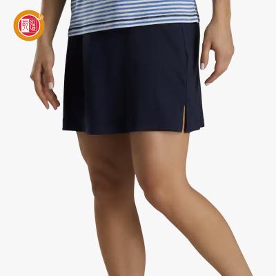 China Custom Stylish Active Performance Women's Elastic Waist Solid Navy Spandex/Cotton Summer Anti-Static Golf Knit Skort With Side Fold for sale