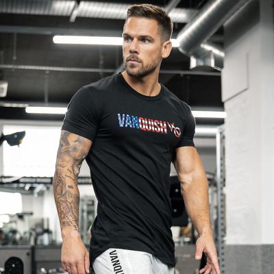 China Anti-Wrinkle Cotton Men New Muscle Printed T Shirt Spandex Muscle Fit Gym T-Shirt for sale