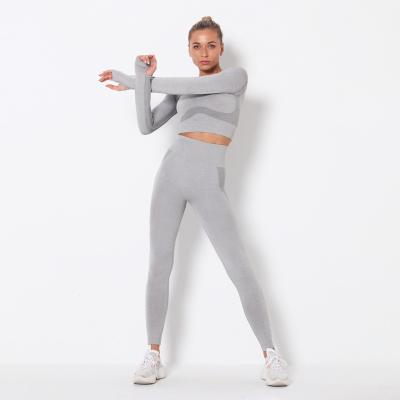 China Breathable Hot Sale Long Sleeve Women Seamless Crop Top And High Waisted Yoga Pants Set Leggings for sale