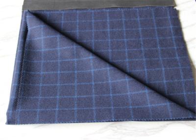 China Medium Wool Plaid Fabric Navy Background And White Line , Window Pane Fabric for sale