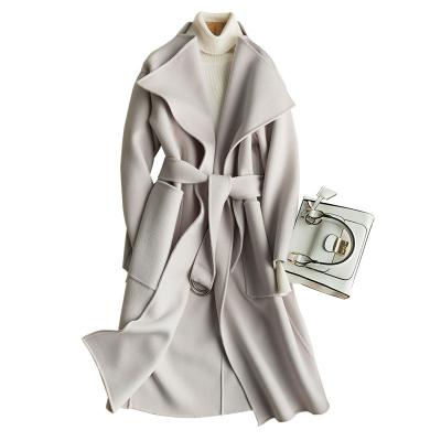 China Medium Double Faced Wool Blend Winter Coat For Women with Metal Circular Ring Belt for sale