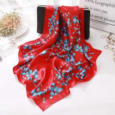 China Hot Sale 60*60cm Soft Feel Soft Smooth Luxury Wholesale Elegant Printed Scarf Plum Pattern Satin Silk Scarf For Lady for sale