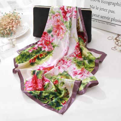 China New Arrival Peony Flower Pattern Scarf Wholesale Elegant Luxury Smooth Ice Silk Scarf Bright Colors Light And Soft Headband For Women for sale