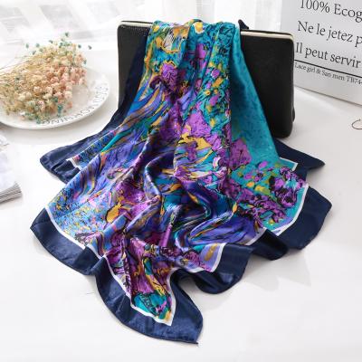 China 2021 Summer New Arrival Luxury Soft Feeling Oil Painting Pattern Square Scarf 60*60cm Luxury Elegant Square Light Weight And Soft Headband For Women for sale