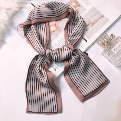 China 2021 New Arrival Summer Selling Good Quality 100*10cm Flame Soft Luxury Smooth Elegant Warm Striped Satin Ribbon Flame Feeling Silk Scarf For Women for sale