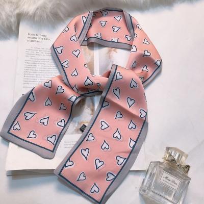 China 2021 New Arrival Summer Selling Good Quality 100*10cm Flame Heart Pattern Ice Cream Cute Luxury Smooth Soft Sliver 2021 Feeling Silk Scarf For Women for sale