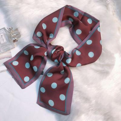 China 2021 New Arrival Summer Selling Good Quality 100*10cm Cute Warm Elegant Soft Smooth Ribbon Ice Dot Polka Flame Silk Feeling Silk Scarf For Women for sale