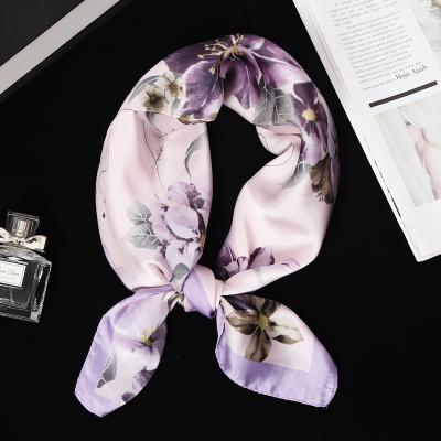 China Sweet Type New 2021 Fashion Small Flower Satin Scarf Elegant Smooth Luxury Elegant Feeling Square Pattern Scarf For Lady for sale