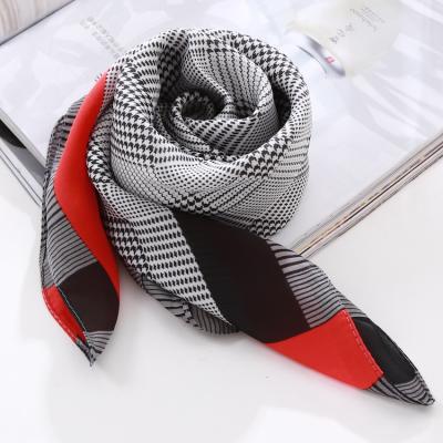 China 2021 Summer New Arrival Plaid Scarf 70*70cm Soft Smooth Luxury Elegant Square Satin Feeling Silk Scarf For Lady for sale