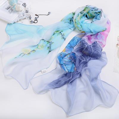 China Soft Type New 2021 Chinese Classical Smooth Luxury Elegant Chiffon Flower Style Chiffon Scarf 160*50cm Twin Chiffon Scarf Feeling Scarf For Women for sale