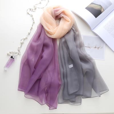 China Wholesale Hot Sale 130*180cm Silk Chiffon Scarf Machine Printing Chiffon Hijab Wholesale Elegant Luxury Soft Gradient Color Muslim Feeling Shawl For Women for sale