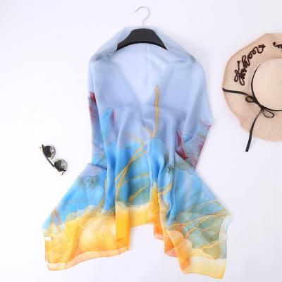 China Soft Type New 2021 Hot Sale Chinese Style Chiffon Scarf Lotus Pattern Ethnic Beach Scarves 130*180cm Smooth Luxury Elegant Feeling Towel For Women for sale