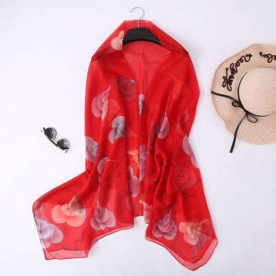 China Wholesale Hot Selling Luxury Elegant Soft Feeling Rose Chiffon Scarf Machine Printing Chiffon Hijab 130*180cm Beach Towel For Women for sale