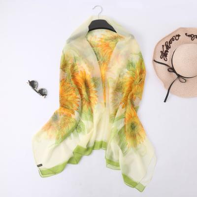 China Wholesale Hot Elegant Luxury Soft Smooth Muslim Selling Sun Flower Chiffon Scarf 130*180cm Shawl Machine Printed Beach Towel Feeling Muslim For Women for sale