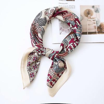 China Wholesale Elegant Luxury Soft Feeling High Quality Twill Printed 70*70cm Scarf Vintage Silk Satin Scarf Bright In Color Neckerchief For Women for sale