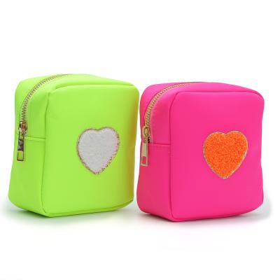 China Eco-Friendly Green Waterproof Nylon Zipper Pouch Large Kawaii Travel Makeup Bag Cosmetic Organizer Bags for Women and Girls for sale