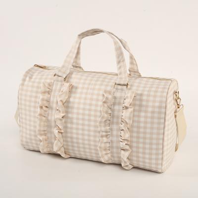 China Cute Ruffle Duffel Bag Polyester Vintage New Product Ideas Girls Waterproof Duffel Bags for sale