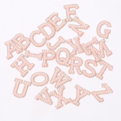 China Viable Self Adhesive Rhinestone Alphabet Bead Word Patches Applique Cute 3D Handmade Patch DIY Initial Letter Patch for sale