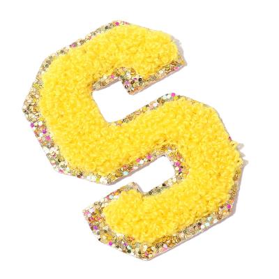 China Environmental Inspection Patches Logo Letters Alphabet Sticker Applique Colorful Embroidery Towel Chenille Custom Embroidered Cheap Large for sale