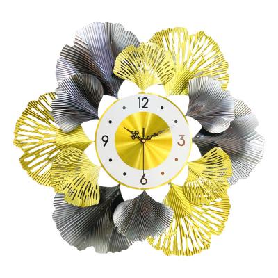 China Large luxury metal wall clock art 3d fashion style metal wall decor modern living room diy antique decorative wall clock with flower for sale