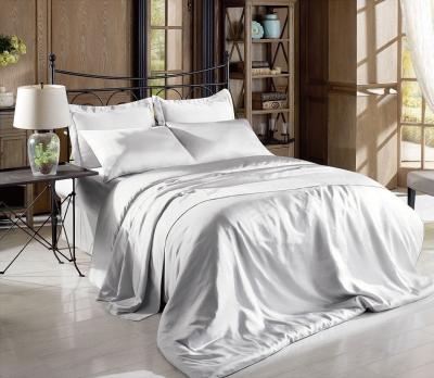 China Sateen Weave Satin Fitted Bed Sheet White Black Gray Silk Satin Sheet Set for sale